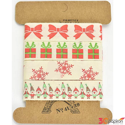 Szalag textil kötöző 1,5cm 4x 1yard, erős díszkötözőszalag, mintás CRL7384