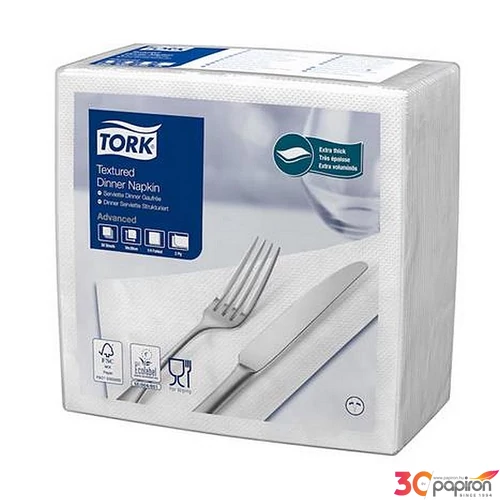 Szalvéta 1/4 hajtogatott 2rétegű 39 5x39 cm Advanced TORK "Texturált Dinner" fehér