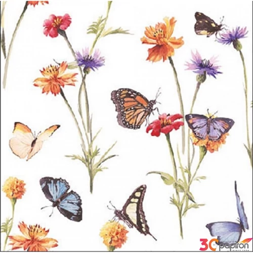 Szalvéta 25x25cm Butterfly garden white 20db-os