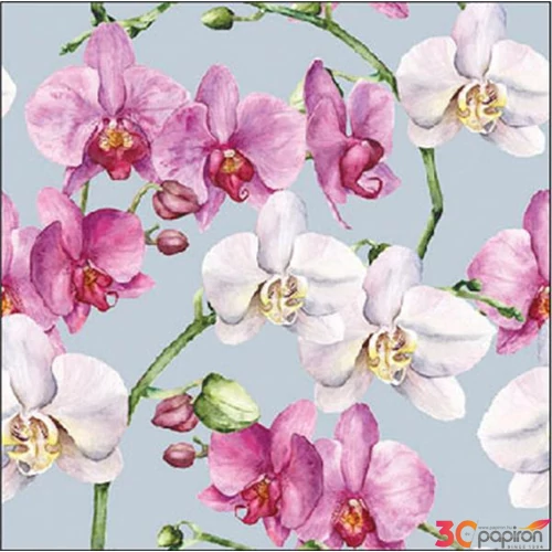 Szalvéta Ambiente Elegance Elegant orchids blue papírszalvéta 25x25cm,15db-os