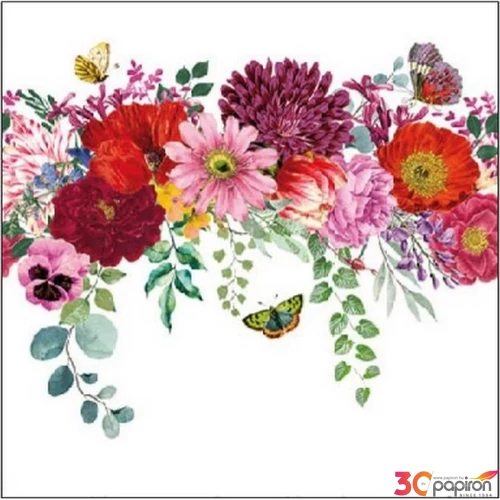 Szalvéta 25x25cm Flower Border White 20db-os 