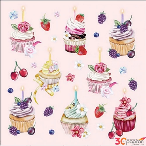 Szalvéta 25x25cm Fruity Cupcakes pink 20db-os 