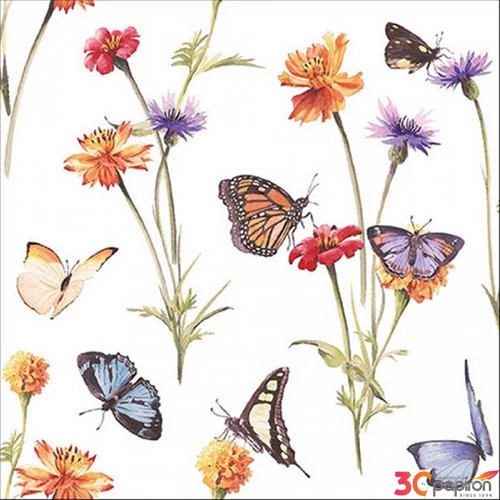 Szalvéta 33x33cm Butterfly garden white 20db-os