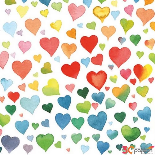 Szalvéta 33x33cm Colourful Hearts Mix 20db-os 