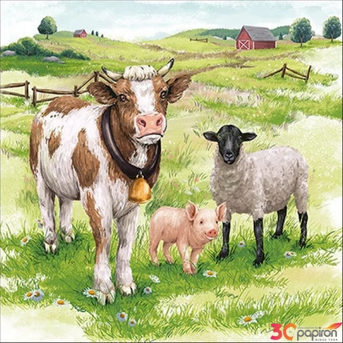 Szalvéta 33x33cm Farm animals 20db-os