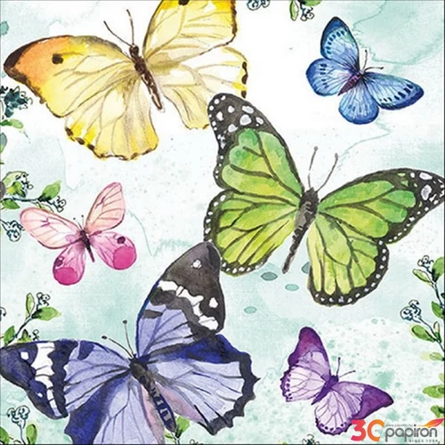 Szalvéta 33x33cm Fluttering butterflies aqua 20db-os 