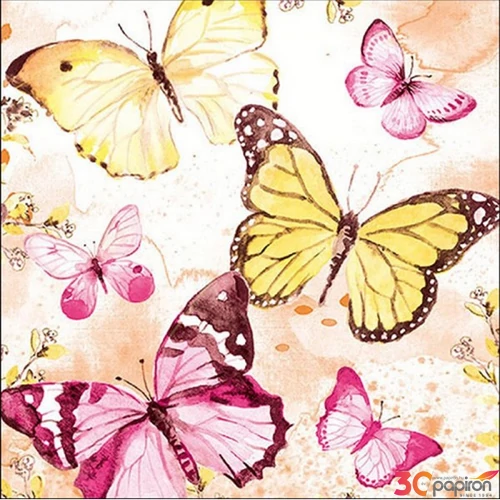 Szalvéta 33x33cm Fluttering butterflies pink 20db-os 