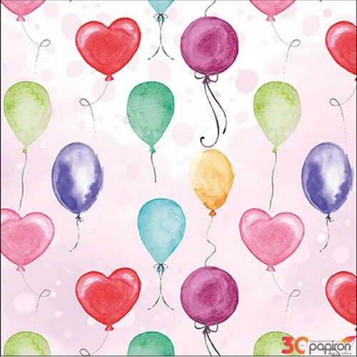 Szalvéta 33x33cm Flying balloons pink 20db-os