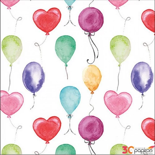 Szalvéta 33x33cm Flying balloons white 20db-os 