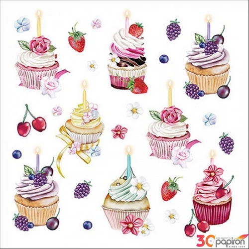 Szalvéta 33x33cm Fruity Cupcakes white 20db-os 