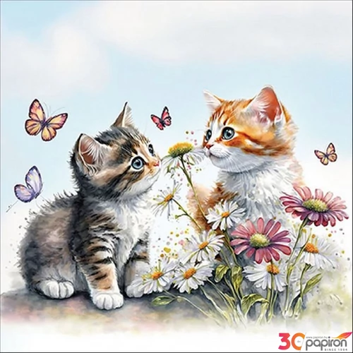 Szalvéta 33x33cm Kittens in flower field 20db-os 