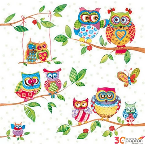 Szalvéta 33x33cm Owls in Summerland 20db-os 