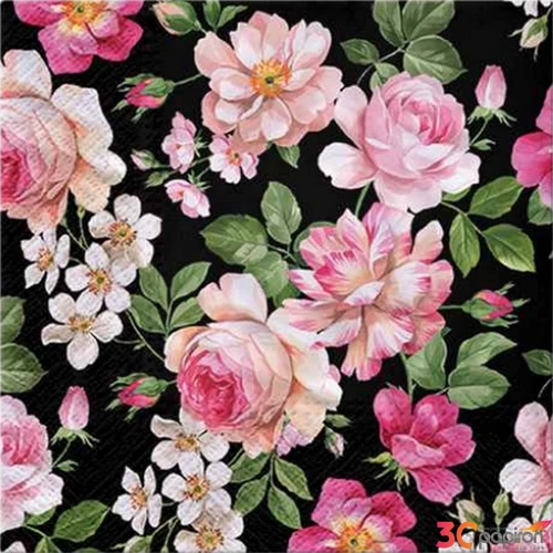 Szalvéta 33x33cm Roses Glory Black 20db-os