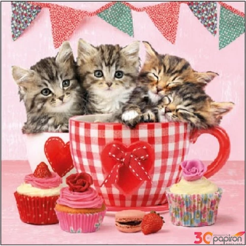 Szalvéta Ambiante Cats In Tea Cups papírszalvéta 25x25cm,15db-os