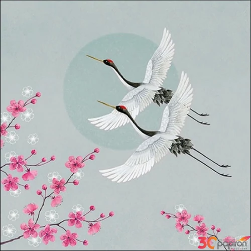 Szalvéta Ambiante Cranes Green papír papírszalvéta 33x33cm,20db-os