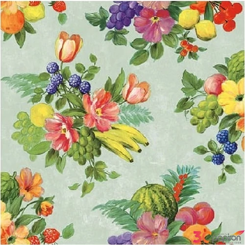 Szalvéta Ambiante Flowers And Fruits Green papírszalvéta 25x25cm,15db-os