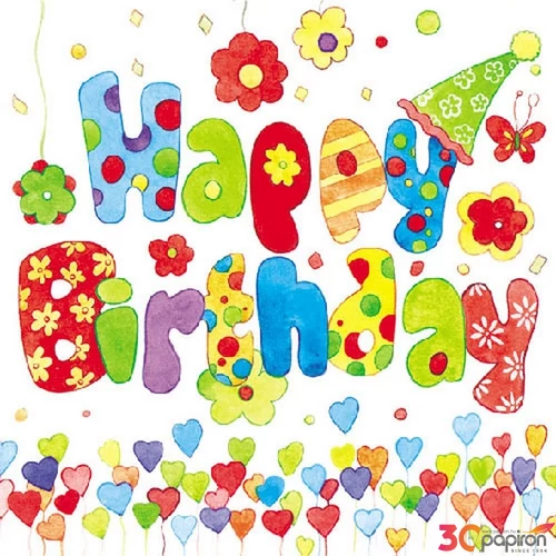 Szalvéta Ambiante Happy Birthday 33x33cm 3rétegű 15db/csom