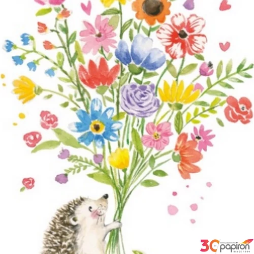Szalvéta Ambiante Hedgehog with flowers papírszalvéta 33x33cm,20db-os