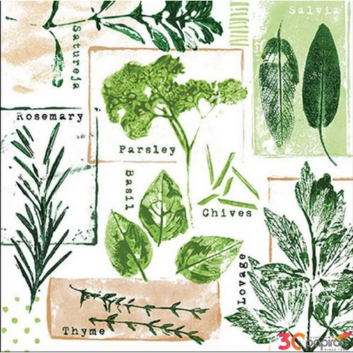 Szalvéta Ambiante Herb prints white papírszalvéta 33x33cm,20db-os