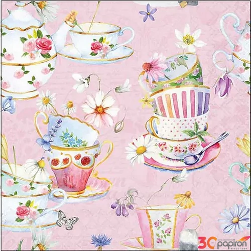 Szalvéta Ambiante Tea cups pink papírszalvéta 25X25cm,20db-os
