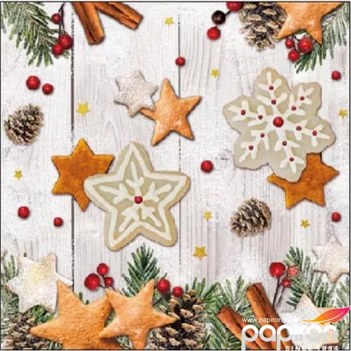 Szalvéta Ambiente karácsonyi 25x25cm 3rétegű, 20db/csomag Cookies Stars