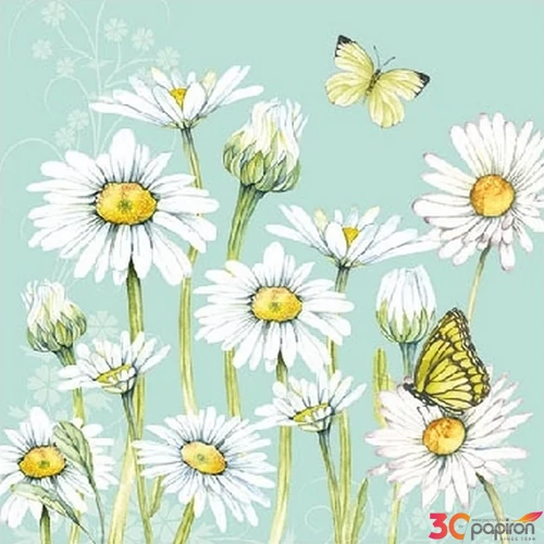 Szalvéta Ambiente margaréta Daisy Green, 25x25cm zöld, margarétás pillangós