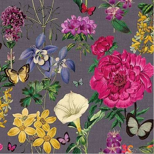 Szalvéta Ambiente 33x33cm Botanical Florals Grey, 3rétegű 20db/csomag