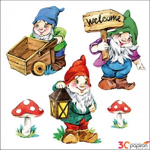 Szalvéta Ambiante Garden Gnomes papír papírszalvéta 33x33cm,20db-os