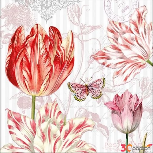 Szalvéta Ambiante virágos Tulips Postcards papírszalvéta 33x33cm,20db-os
