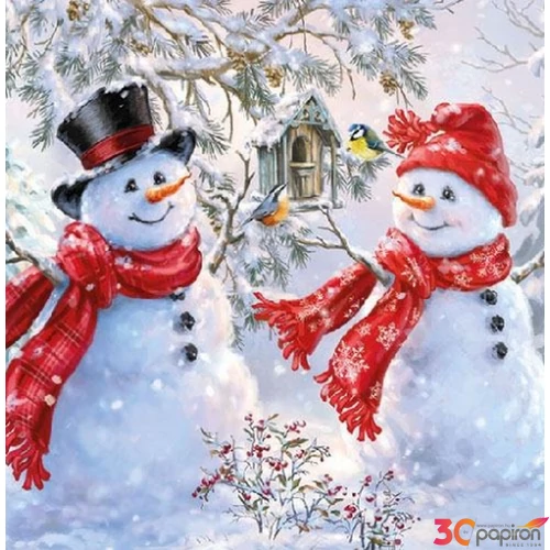 Szalvéta Ambiante Snowmen And Birds papírszalvéta 33x33cm,20db-os
