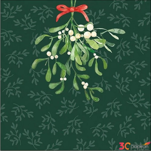Szalvéta Ambiante karácsonyi Hanging mistletoe green papír papírszalvéta 33x33cm,20db-os