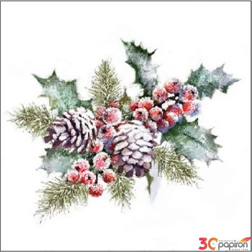 Szalvéta Ambiante Holly and Berries papír papírszalvéta 25x25cm,15db-os