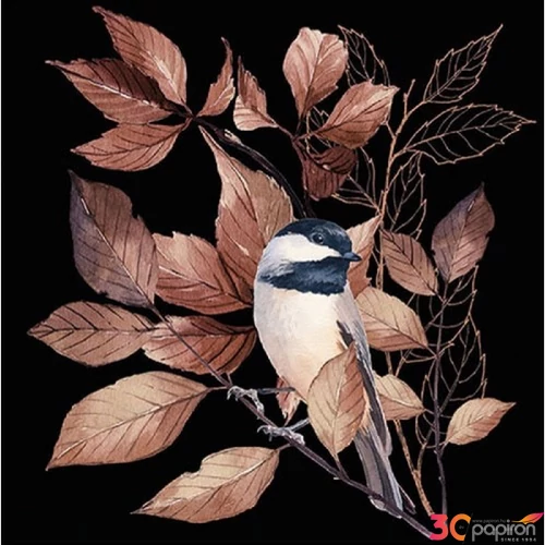 Szalvéta Ambiante madaras Lovely chickadee black papírszalvéta 33x33cm,20db-os