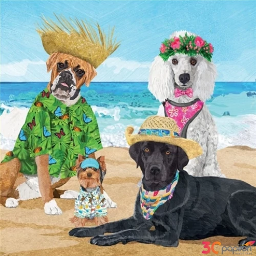 Szalvéta Ambiente kutyás Dogs' Beach Party papírszalvéta 33x33cm,20db-os