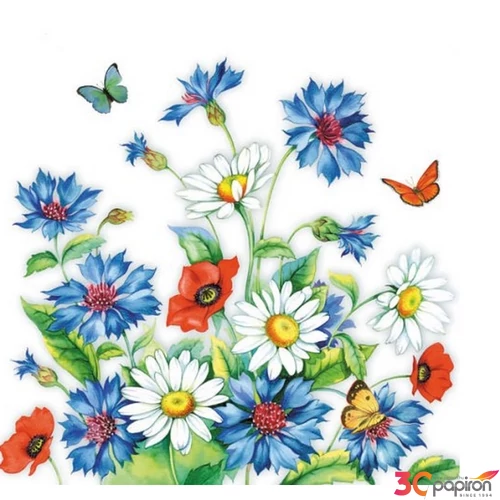 Szalvéta Ambiente virágos 33x33cm, 3rétegű, 20db/csomag Cornflower