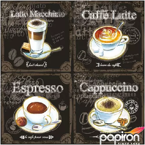 Szalvéta Ambiente kávés 33x33cm, 3 rétegű,20db/csomag Types Of Coffee