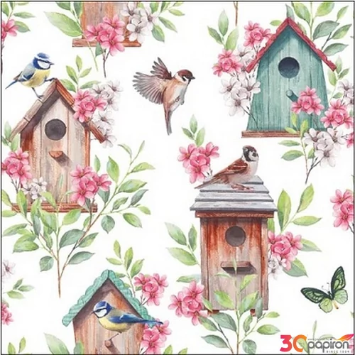Szalvéta Ambiente Wooden birdhouses papírszalvéta 25x25cm,20db-os