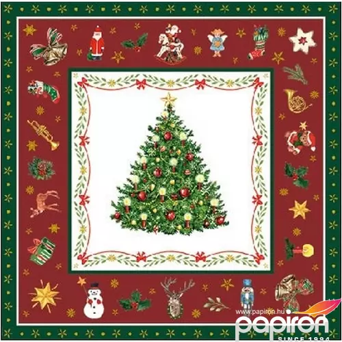 Szalvéta karácsonyi 25x25cm Christmas Evergreen red 3 rétegű 20db/csomag