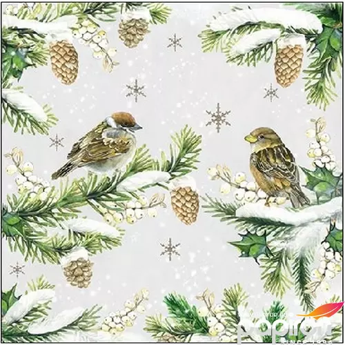 Szalvéta karácsonyi 25x25cm Sparrows in Snow 20db/csomag 3 rétegű
