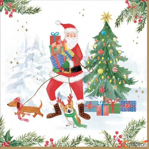 Szalvéta karácsonyi , Joyful Santa papírszalvéta 33x33cm,20db-os