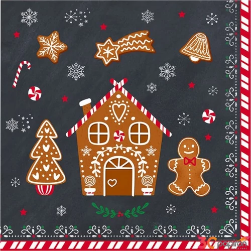 Szalvéta karácsonyi 33x33cm, Gingerbread papírszalvéta 33x33cm,20db-os