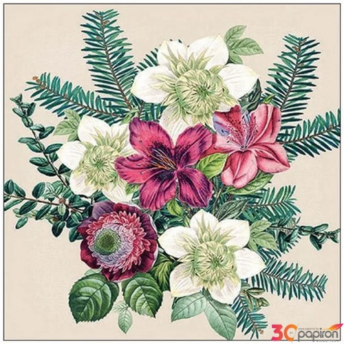 Szalvéta Ambiante Azalea and helleborus cream papír papírszalvéta 33x33cm,20db-os