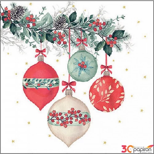 Szalvéta Ambiante Berry baubles white papírszalvéta 25x25cm,15db-os