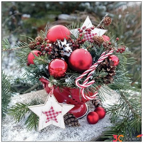 Szalvéta karácsonyi Christmas baubles in strainer 33x33cm 3rétegű 20db/csomag