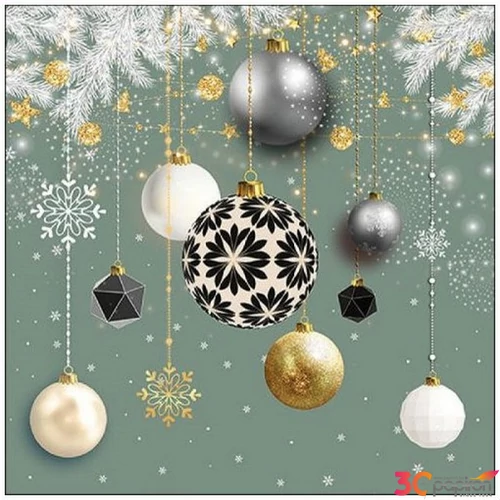 Szalvéta Ambiante Christmas baubles sage papír papírszalvéta 33x33cm,20db-os