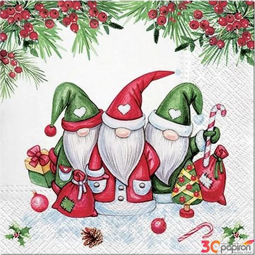 Szalvéta karácsonyi Christmas Gnomes papírszalvéta 33x33cm,20db-os