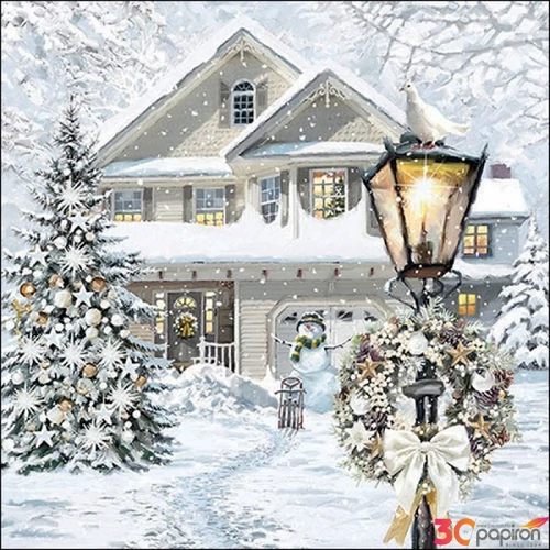 Szalvéta karácsonyi Christmas house 33x33cm 3rétegű 20db/csomag