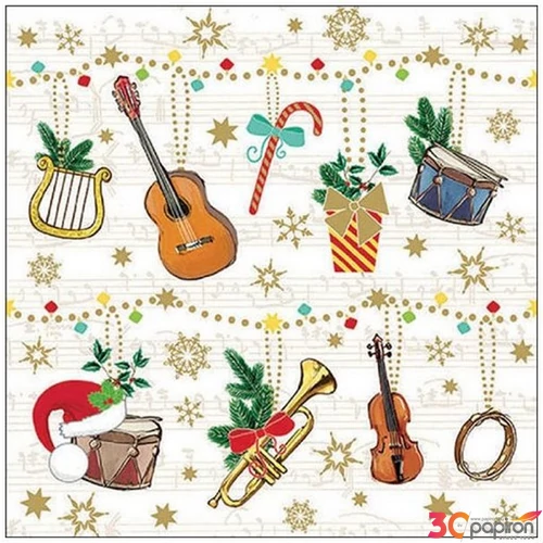 Szalvéta 33x33cm karácsonyi Christmas instruments 20db-os 