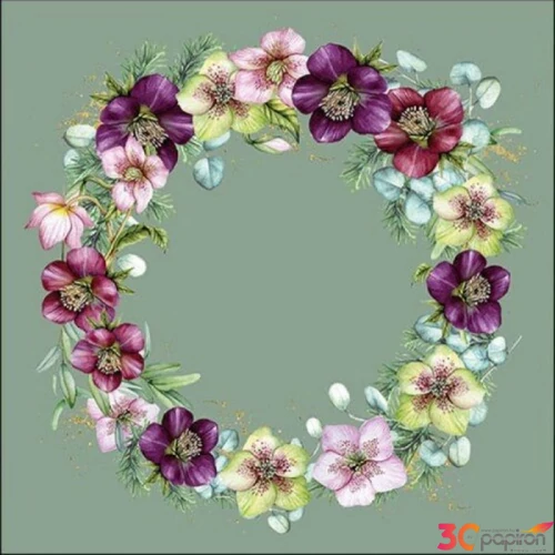 Szalvéta Ambiante Christmas Rose Green papír papírszalvéta 33x33cm,20db-os