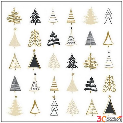 Szalvéta Ambiante Christmas tree doodl es black papír papírszalvéta 33x33cm,20db-os